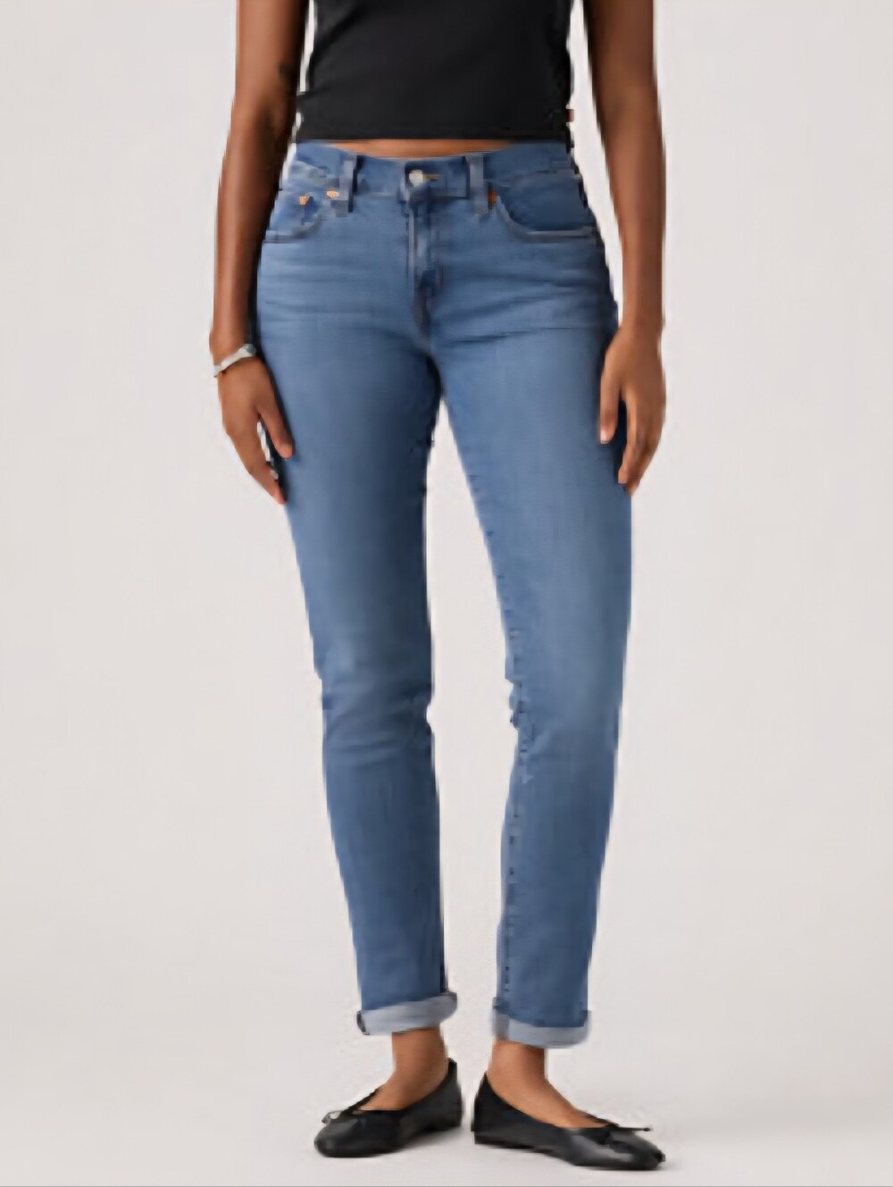 Women's Cropped Boyfriend Straight-Leg Denim Jeans in Dark Blue